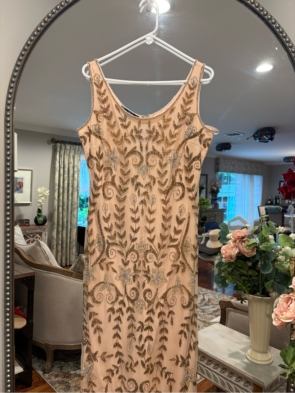 Pisarro Nights Blush Beaded Embroidered Maxi Dress